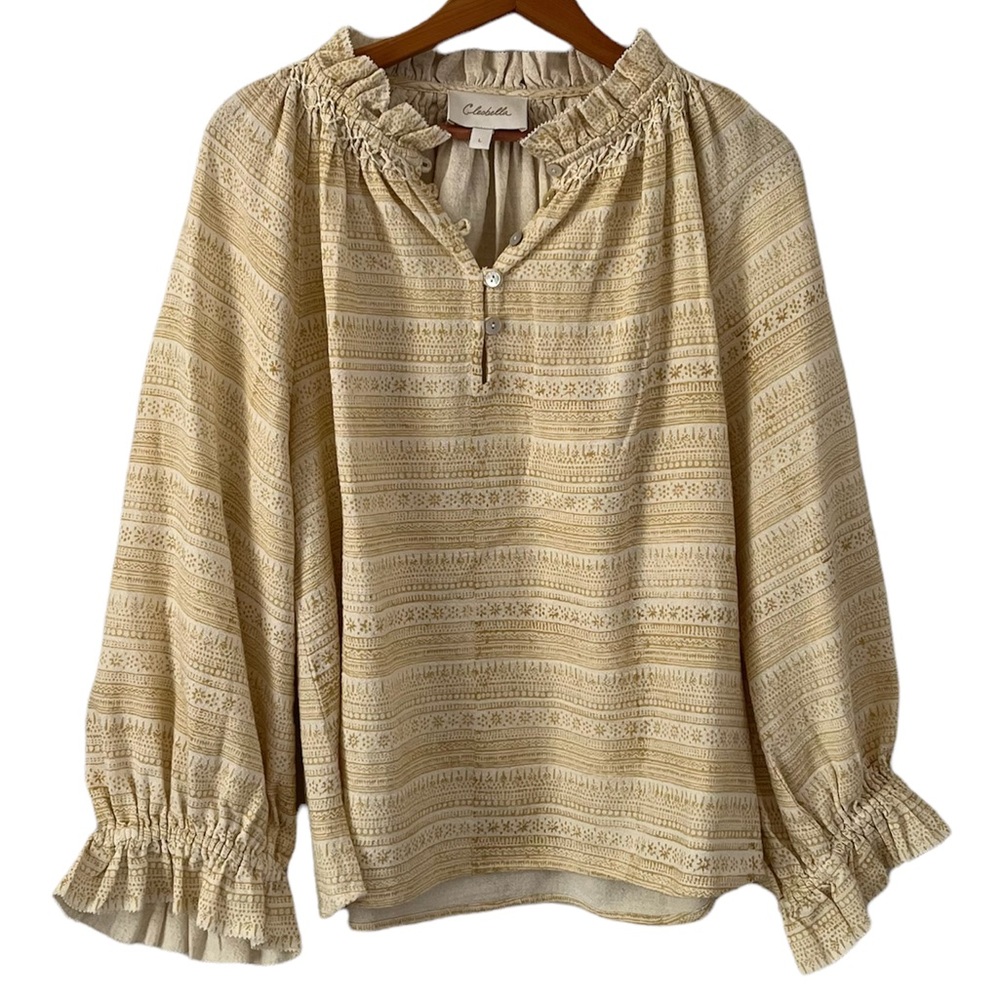 Cleobella REVOLVE Reza Blouse Pintuck Yoke Blouson Sleeves Size Large